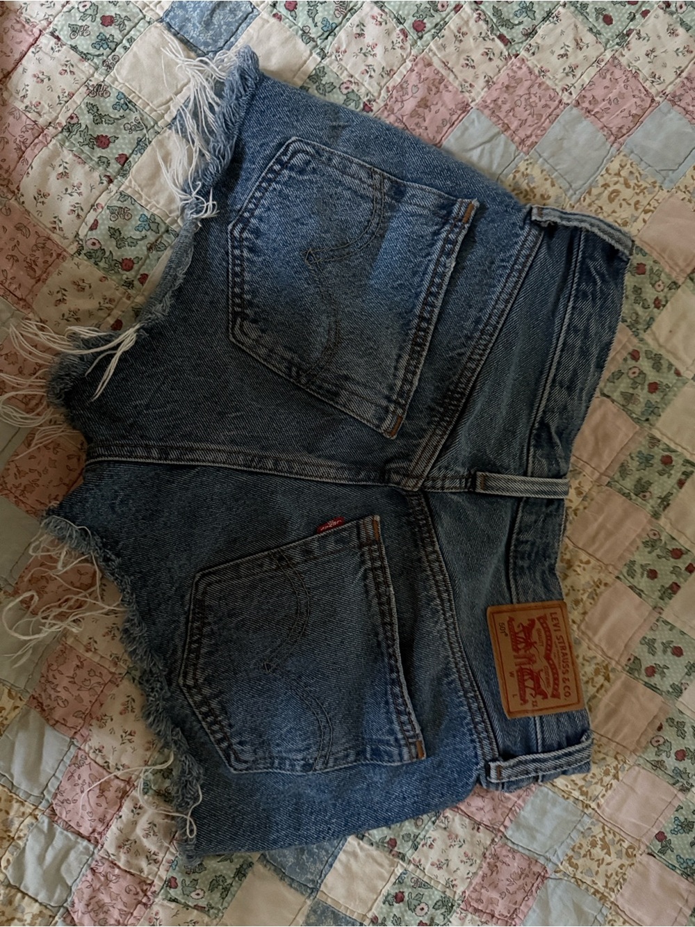 Levi's Blue Frayed High-Waist Denim Cutoff Shorts